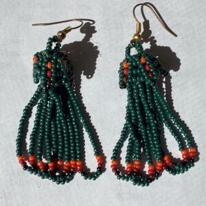 🍄New Import Psychedelic Mushroom Huichol of Mexico Dangle Earrings Tribal Art